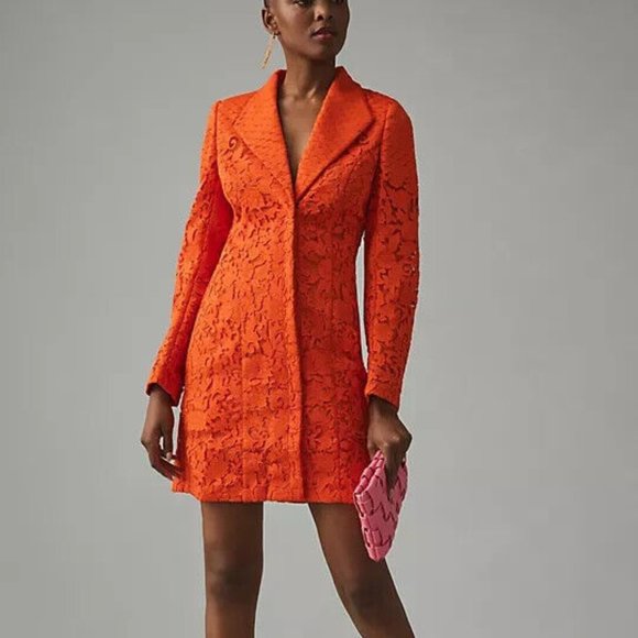 Anthropologie Pankaj & Nidhi V-Neck Blazer Mini Dress Red Lace XXS 550$ NWT